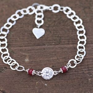 Handmade Natural Ruby Bracelet in Sterling Silver , July Birthstone 7.8"